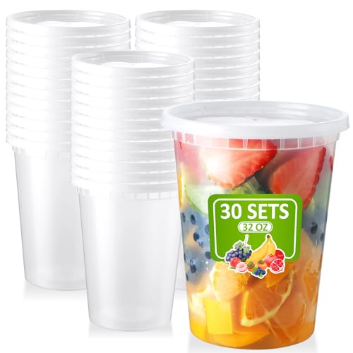 32 oz Deli Containers with Lids 30 Set Airtight To Go Containers