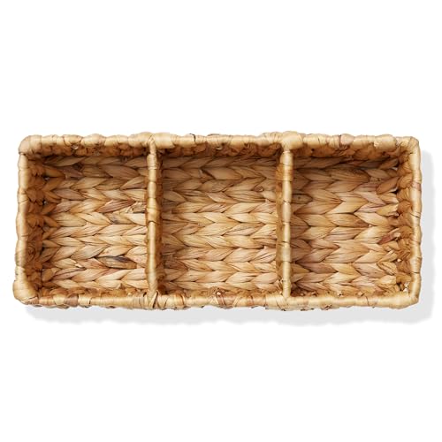Set of 2 Water Hyacinth Basket Organizers with 3 Sections, Natural - Woven Storage Bins for Bathroom, Laundry, Pantry, Office, Shelves - view 5
