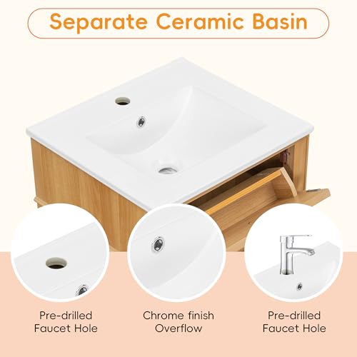 20-inch Bathroom Vanity with Sink Combo, Free-Standing Single Bathroom Storage Cabinet with Tilt-Out Drawer, Adjustable Shelf & Storage Rack, Wood Vanity with Ceramic Basin for Bathroom (Wood) - view 6