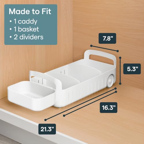 RollOut Caddy Rolling Storage Bin with 2 Adjustable Dividers and Removable Basket for Kitchen and Bathroom Under Sink Organization, 8" Wide - view 3