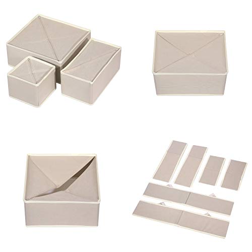 12 Pack Foldable Cloth Storage Box Closet Dresser Drawer Organizer Fabric Baskets Bins Containers Divider for Clothes Underwear Bras Socks Lingerie Clothing, Beige 444 - view 3
