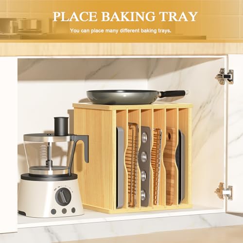 7 Tier Wood Tray Dividers for Cabinets, Cookie Sheet Organizer for Cabinet - view 4