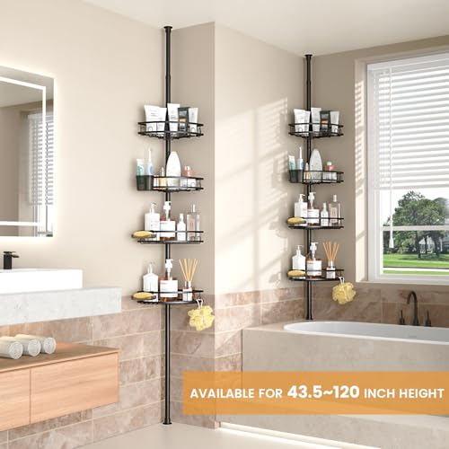 Adjustable Tension Pole Shower Caddy: Rustproof Corner Bathroom Organizer - view 2