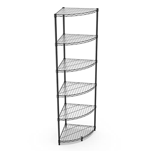 6 Tier Narrow Corner Wire Shelving Unit NSF Metal Shelf, 420lbs Capacity, Adjustable Storage Rack with Leveling Feet & Shelf Liners for Kitchen Garage Room,72" H X 18" L X 18" D