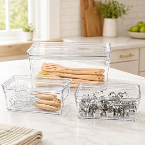 Baking Supplies Storage Containers 3Pc,Baking Kits with Handles&Lid for Adult,Stackable Bakeware Organizer Storage Bins,BPA Free Baking Accessories,Kitchen,Pantry Storage and Organization Box - view 5