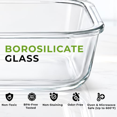 5 Piece Large 36oz Glass Storage Container Sets with Lids - Premium BPA Free Borosilicate Glass Food Storage Containers - Leak-Proof Meal Prep - Microwave, Freezer & Oven Safe - Gray - view 4