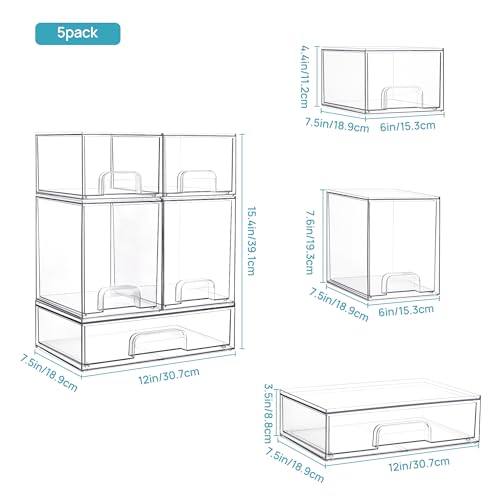 Clear Stackable Storage Drawers Set of 8, Plastic Organizer Bins - view 3