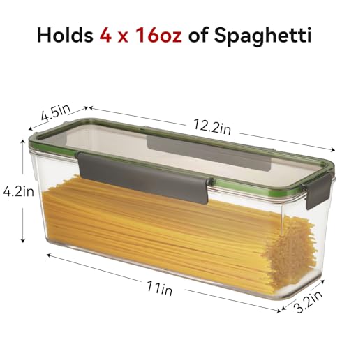 72oz Spaghetti Pasta Storage Container - Clear Plastic Noodle Holder with Airtight Lid Kitchen Pantry Food Storage Organizer for Rice Flour Cereal Oats Cracker Coffee Bean Linguini Lasagna (Square*1) - view 2