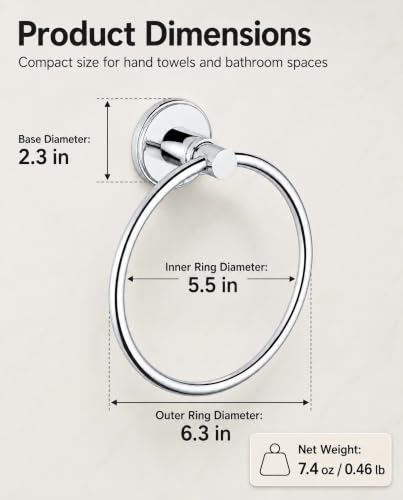 Towel Ring, Chrome Polished Hand Towel Holder for Bathroom, 1 Pack - view 5