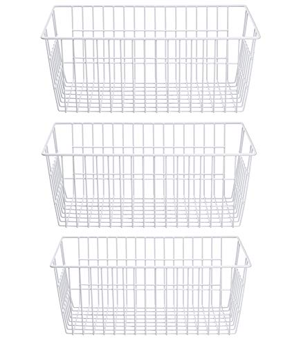 Freezer Baskets Wire Storage Baskets Closet Storage Baskets Bins Refrigerator Storage Containers for Home Office, Bathroom, Pantry Organization Storage Bins -Set of 3, White, 15.7"