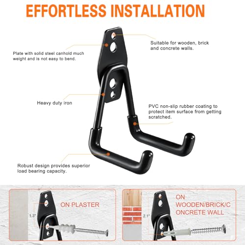 Heavy Duty Garage Hooks 6 Pack, 2.8 inch Small U Shaped Hanger, Wall Mounted Storage System, Power and Garden Tool Organizer, for Hanging Ladders, Hose, Bulk Items and More - view 3