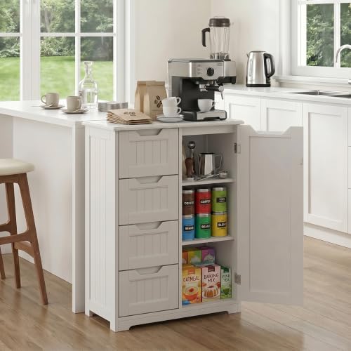 Small Coffee Bar Cabinet with 4 Drawers and Door, White - view 5