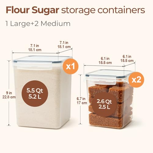 Airtight Flour and Sugar Container 2.6Qt & 5.5Qt 3Pack, Wide Mouth - view 2