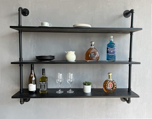Industrial Pipe Shelf Shelving Bookcase, Wall Mounted Rustic Bookshelf, Floating Bookshelves for Wall,Retro Wood Metal Pipe Industrial Shelves for Living Room - view 7