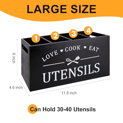 Black Extra Large Wood Cooking Utensil Holder Kitchen Spatula Spoon Holder - view 6