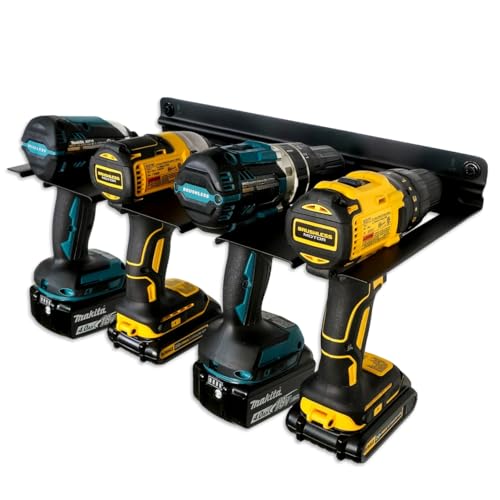 Electric Drill Storage Rack, Holds 4 Drills, Hanging Wall Mounted Organizer for Garage, Home, Workshop, Shed