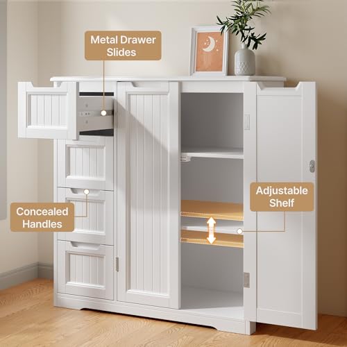 Storage Cabinet, Bathroom Storage Cabinet with 4 Drawers & 2 Doors - view 5