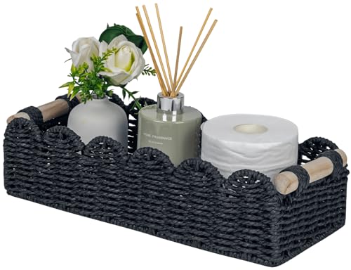 Scalloped Toilet Paper Storage Basket W/Handle for Home Decor