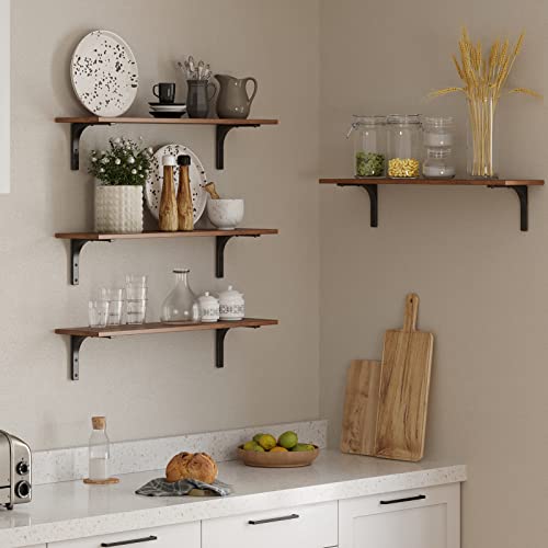 Long Wall Shelves, 31.5Inch Wooden Wall Mounted Shelves, Set of 2 - view 4