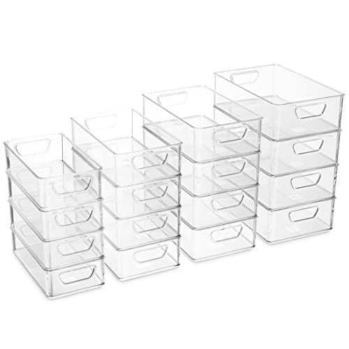 Set Of 16 Refrigerator Organizer Bins - Plastic Pantry Organization and Storage Baskets - Stackable Food Fridge Organizers with Cutout Handles for Freezer, Kitchen, Countertops, Cabinets - view 3