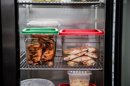 Food Storage Container with Lid (2 Pack) - Classic Series Square with Green Lid - 4 QT (Quart) - Commercial Grade for Food Prep (Clear) - view 4