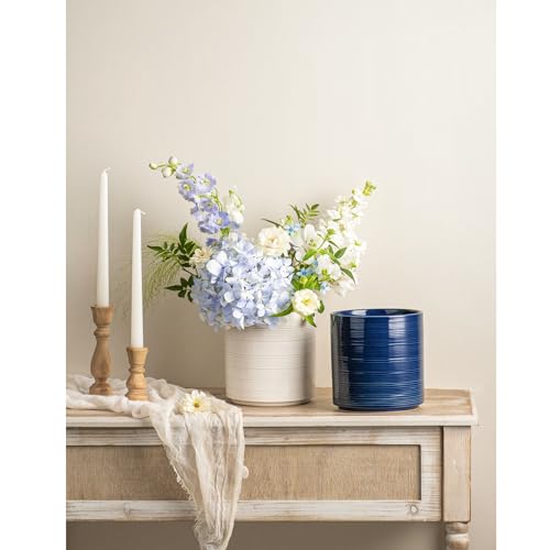 Large Utensil Holder for Kitchen Counter, 7.3” Ceramic Cooking Utensil Crocks for Spatula & Spoon, Farmhouse Kitchen Utensil Holder with Cork, Home Decor, Dark Blue - view 5