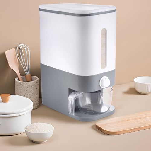 22.5-25 Lbs Gray Rice Dispenser, Rice Container with Lid, Rice Storage Container with Measuring Cup, Food Dispenser Rice Container, Storage Container for Cereal, Household Rice Bucket - view 3