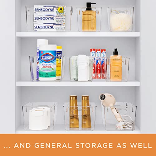Clear Square Fridge Bins- Thick Sturdy Plastic Refrigerator Pantry Organizer- Versatile Non-Slip Stackable Cabinet Organization- Bath, Makeup, Food Snack Packet Organizer - 3 Pack - view 3