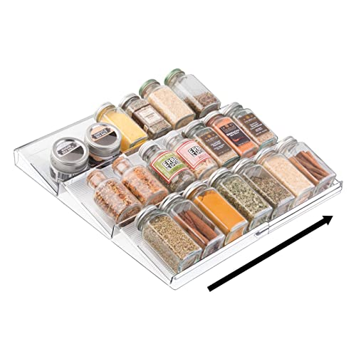 Expandable Plastic Deluxe Spice Rack, Drawer Organizer for Kitchen Cabinet Drawers, 3 Tier Slanted for Spice Jars, Food Seasoning Bottle Storage, Ligne Collection - Clear - view 4