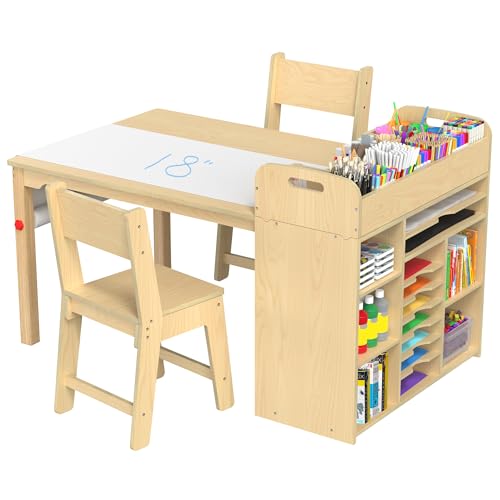Kids Art Table and 2 Chairs with Storage, Ages 8-12, 47 x 30 Inch