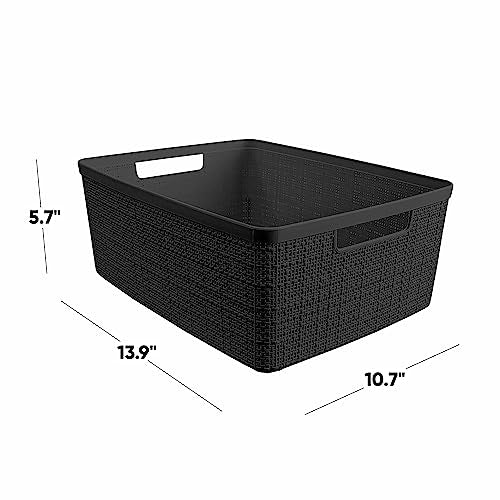 Set of 6 Medium 12L Jute Decorative Plastic Organization and Storage Baskets - Perfect Bins for Home Office, Closet Shelves, Kitchen Pantry and All Bedroom Essentials, Black - view 3