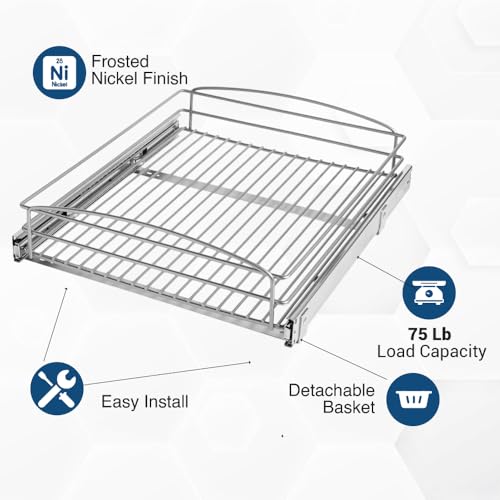 RS-MUB-17-FN 5 in. H x 18 in. W x 20 in. D Multi-Use Basket Silver Pull Out Cabinet Organizer, Frosted Nickel - view 7