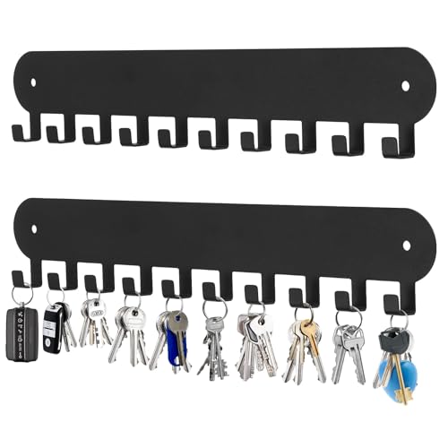 2 Pack Key Holder for Wall, Key Hooks with 10 Hooks, Black