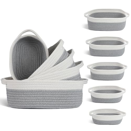 Set of 5 Woven Baskets - Rope Storage Solutions, Nursery & Organizing, Off White & Gray