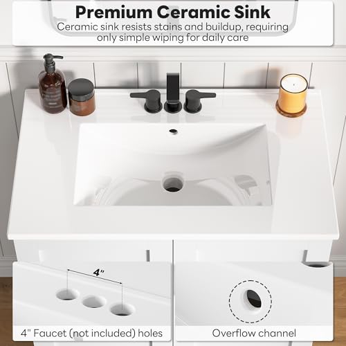 30" Bathroom Vanity with Sink, 2 Soft-Close Doors, White - view 4