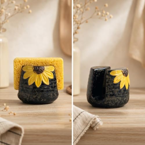 Ceramic Sunflower Dish Sponge Holder For Kitchen Sink Caddy Organizer Decor - view 2