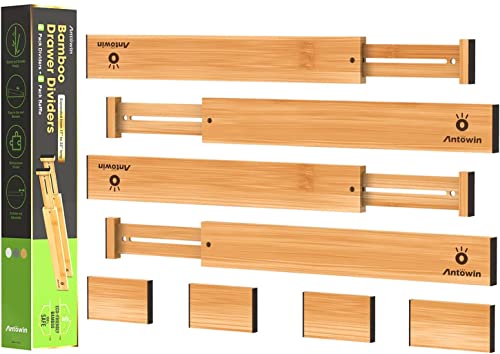 4 Pcs Expandable Bamboo Drawer Dividers, Fits 17.6-21.6" Drawers
