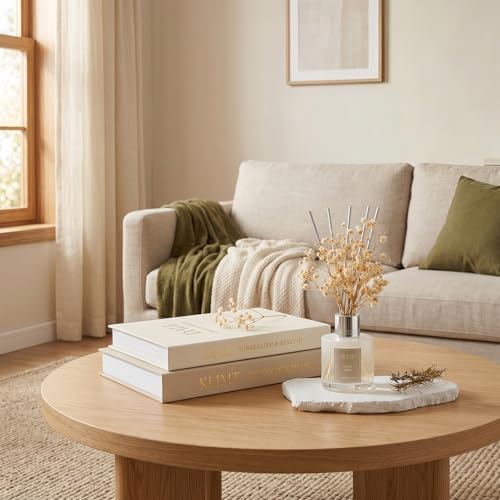 Linen Decorative Book Storage Boxes - Set of 2 Faux Books for Coffee Table Decor, Neutral Fake Book Props for Hiding TV Remotes & Entryway Styling (Khaki & Off-White) - view 2