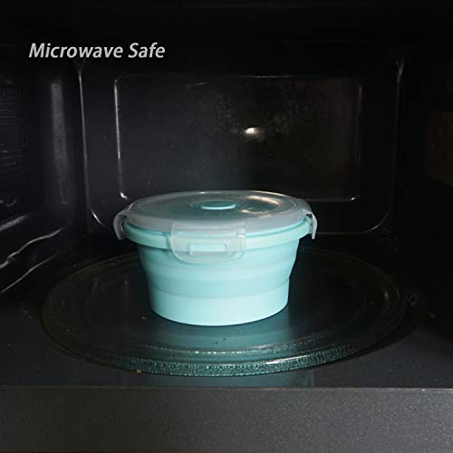 Round Collapsible Silicone Bowls Silicone Food Storage Containers with Airtight Lids for Kitchen, RV or Silicone Lunch Boxes, Microwave and Freezer Safe, Set of 4, Blue - view 6