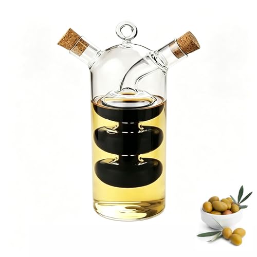 Olive Oil and Vinegar Dispenser Cruet Bottles, 2 in 1 Transparent Dual Glass for Kitchen Cooking Container