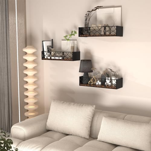 Wall Shelf with Removable Railing, 3 Same Sizes Floating Shelves - view 2