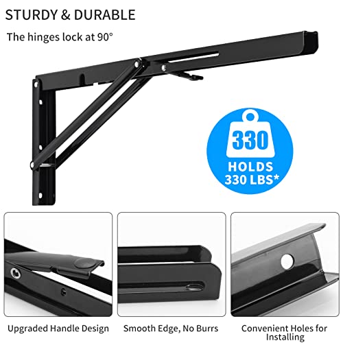 24 Inch Folding Shelf Bracket, Heavy Duty L Bracket, Black, 2 Pack - view 4