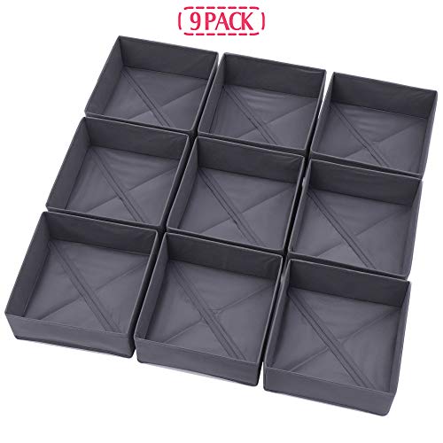 9 Pack Foldable Cloth Storage Box Closet Dresser Drawer Organizer Fabric Baskets Bins Containers Divider for Clothes Underwear Bras Socks Clothing, Dark Grey 900 - view 7