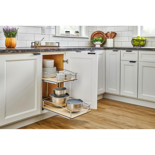 2 Tier Pull Out Kitchen Cabinet Storage Organizer with Solid Bottom & Undermount Soft-Close Full Extension Slides, Min Opening Width of 14", 54BK-15SC-2-1 - view 2