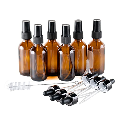 Amber Glass Bottles, 2 Ounces with Funnel, Amber Color, 6-Pack