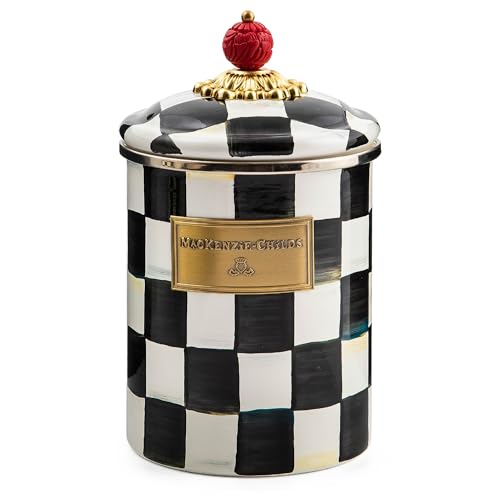 Enamel Canister, Medium, Black-and-White Courtly Check