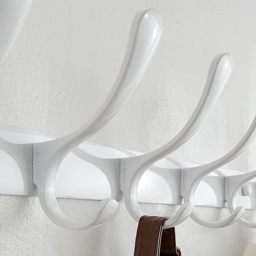 Heavy Duty Wall Mounted Coat Rack - 6 Hooks, Stainless Steel, Sturdy Coat Hooks for Hanging Clothes, Jacket, Hat, White - view 4