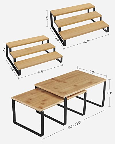 Bamboo Shelf Organizers and Spice Racks Bundle, 2 Sets of 2 Cabinet Organizers, for Kitchen Organization, Natural and Black UKCS02NB and UKCS016N01 - view 6