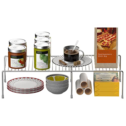 Kitchen Cabinet Expandable Shelf Organizers Set of 4, Adjustable Metal Wire Pantry Storage Shelves, Plate Dish Organizer Rack for Cabinets, Cupboard, Counter, Freezer, Countertop, Chrome - view 4