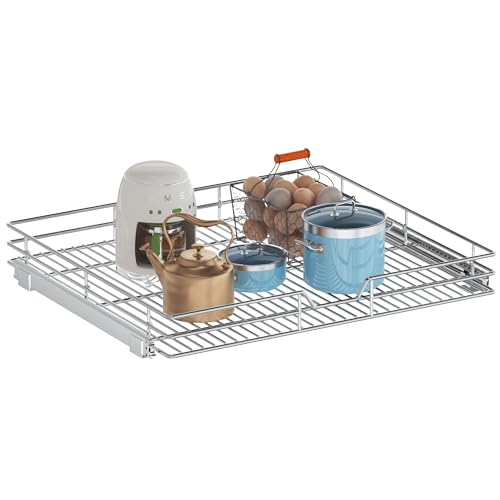 Pull Out Cabinet Organizer, 30" W x 21.5" D, Heavy Duty Chrome Slide Out Shelf for Wide Base Cabinets, Sliding Wire Basket Drawer for Pots, Pans, Appliances & Pantry Storage